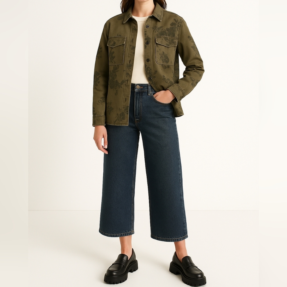 ASOS Olive Utility Jacket with Tonal Floral Print